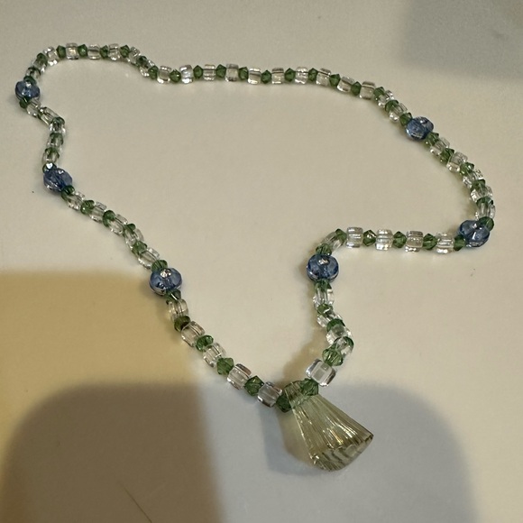 VTG GREEN BLUE CLEAR ART DECO GATSBY STYLE STRETCHY NECKLACE 16” ADULT CHILDRENS - Picture 11 of 11